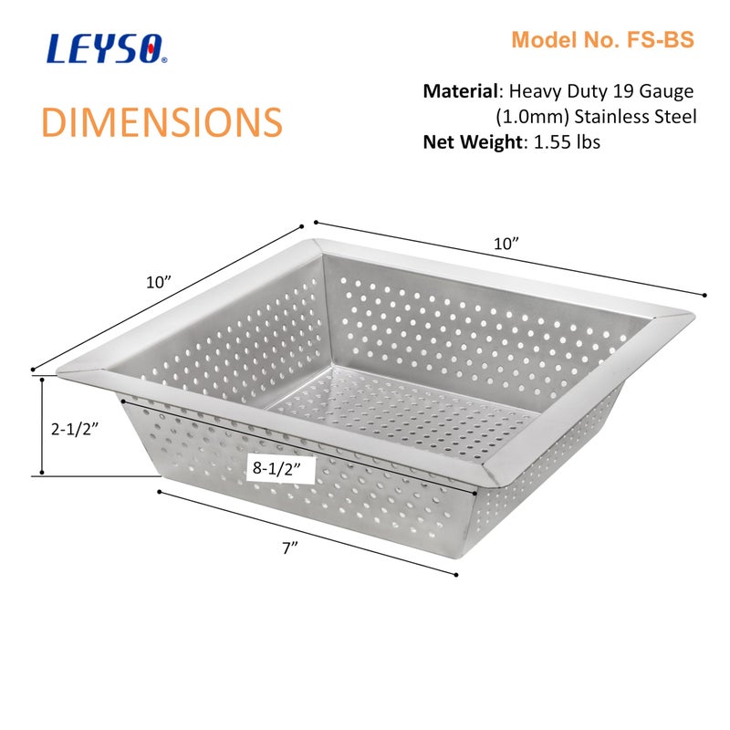 Leyso Stainless Steel Floor Sink Top Hang Basket Strainer Sink Drain Cover 10â€ x 10â€ x 2-1/2â€ for Kitchen, Restaurant, Bar, Buffet (2-1/2"H SS) - Image 4